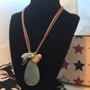 Lia Sophia necklace leather straps & stones